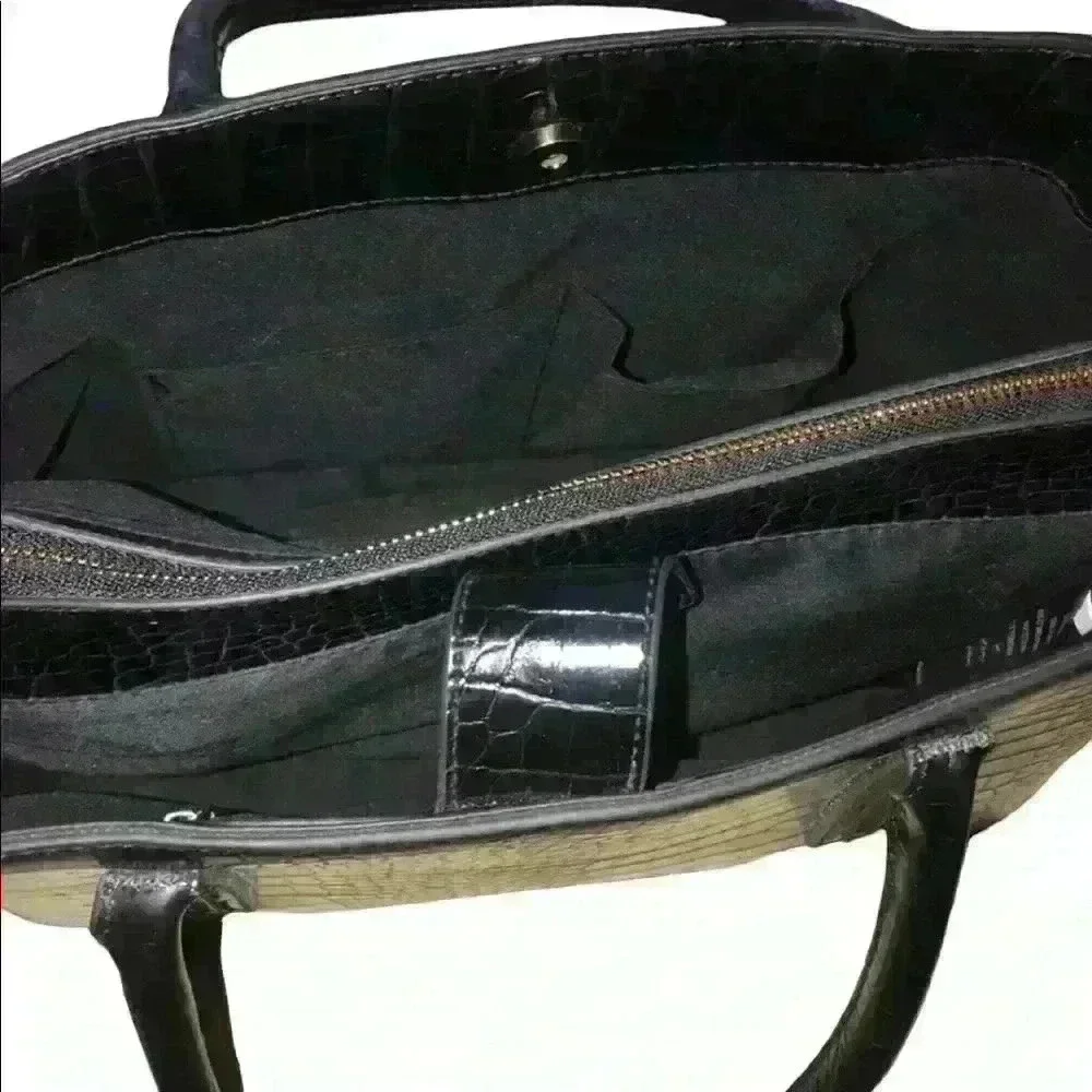 Bebe Black Croco Satchel with Card‎ Case